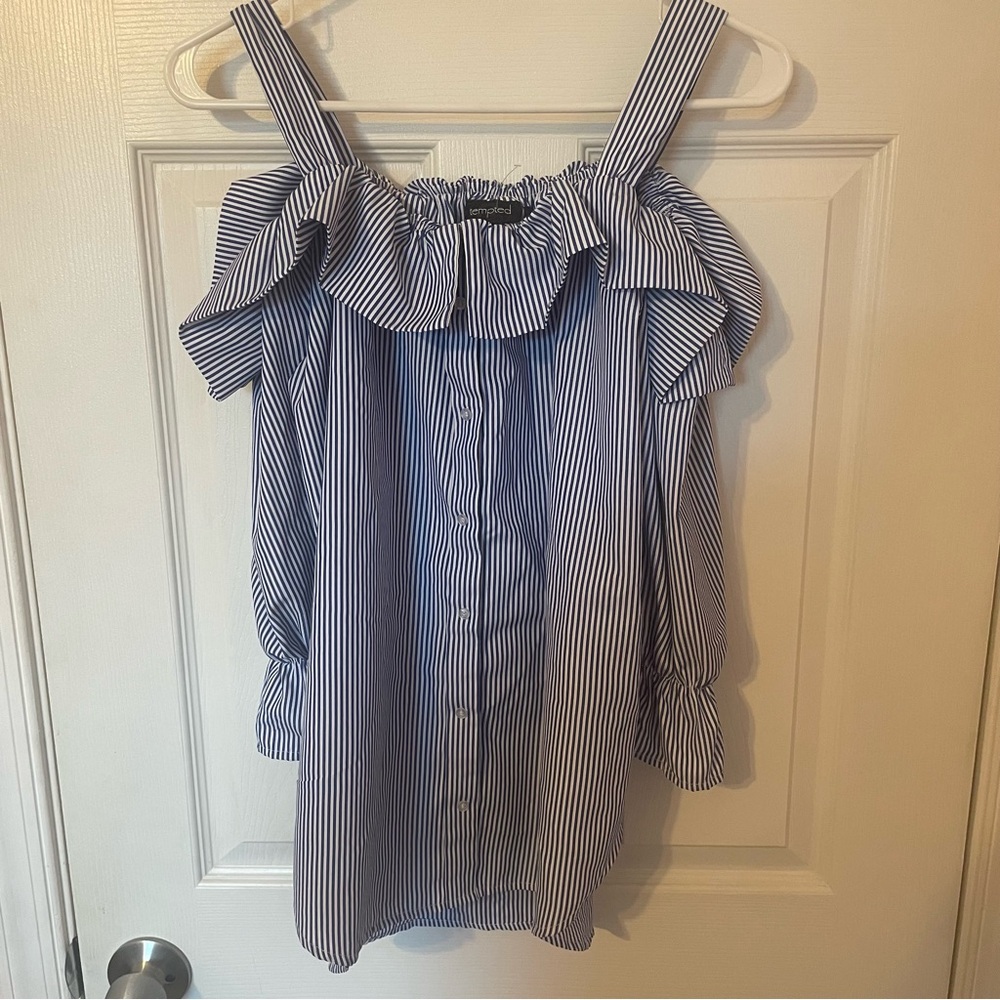 Ruffle Shoulder Button Down Shirt